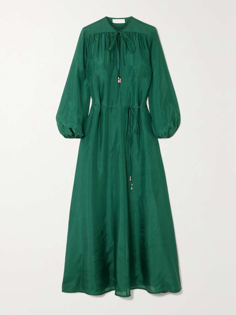 Zimmermann + Net Sustain Junie Billow Belted Organic Silk Midi Dress