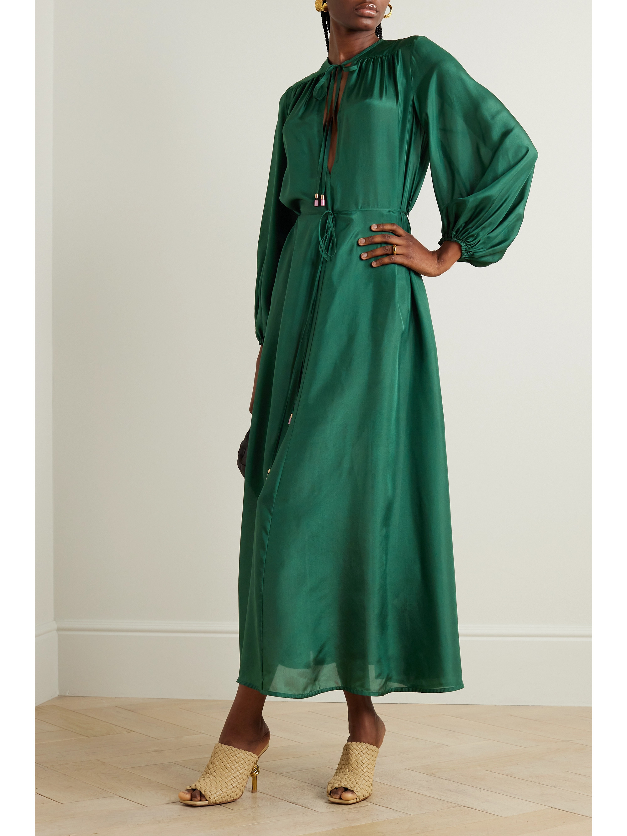 Zimmermann + NET SUSTAIN Junie Billow belted organic silk midi dress