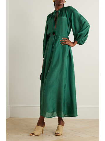 Zimmermann + NET SUSTAIN Junie Billow belted organic silk midi dress