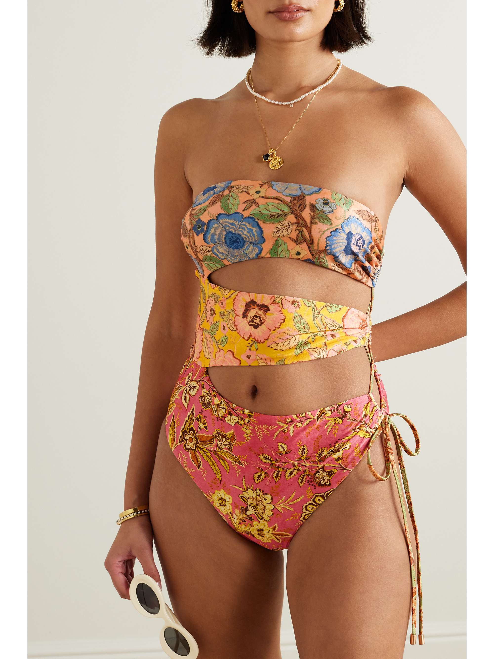 ZIMMERMANN Junie strapless cutout floral-print swimsuit