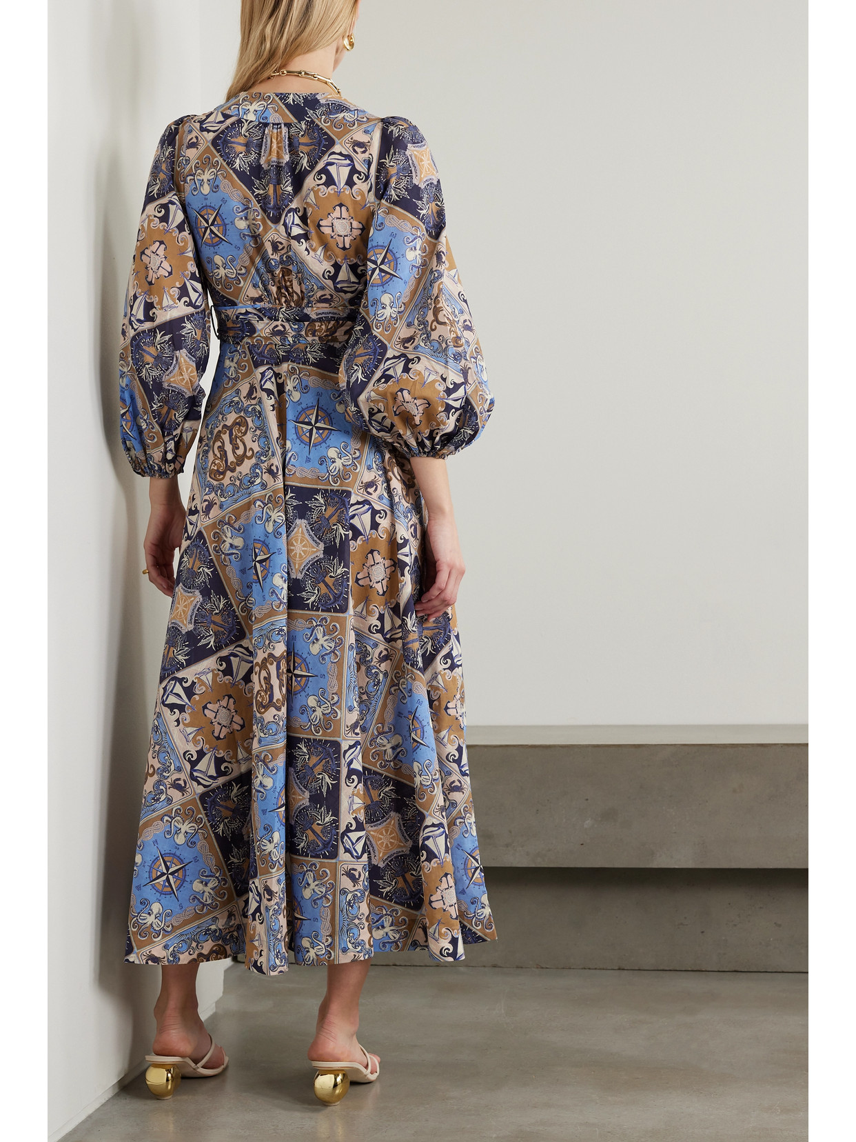 Zimmermann Alight Belted Printed Cotton Midi Wrap Dress In Multicolor