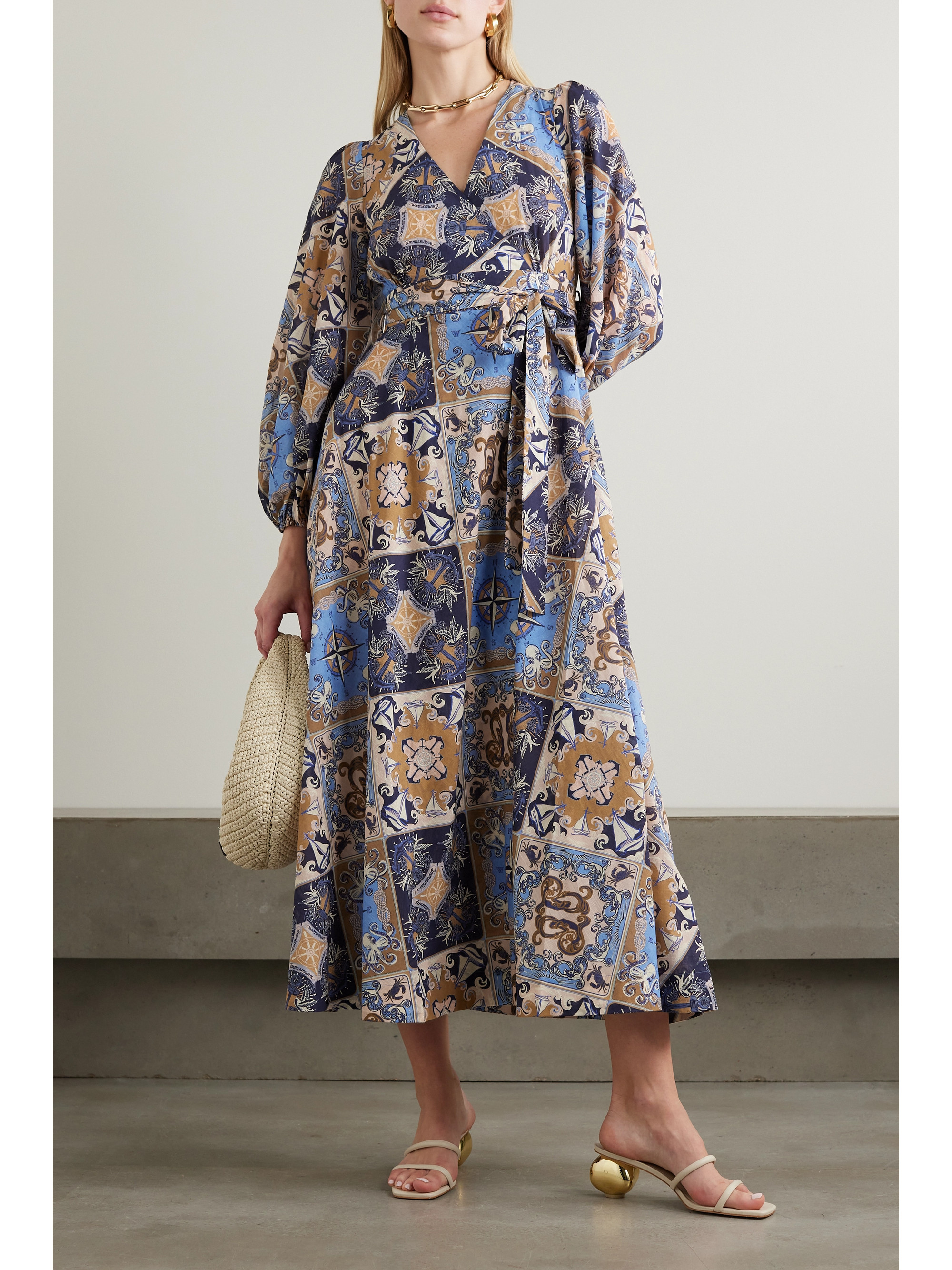 Zimmermann Alight belted printed cotton midi wrap dress