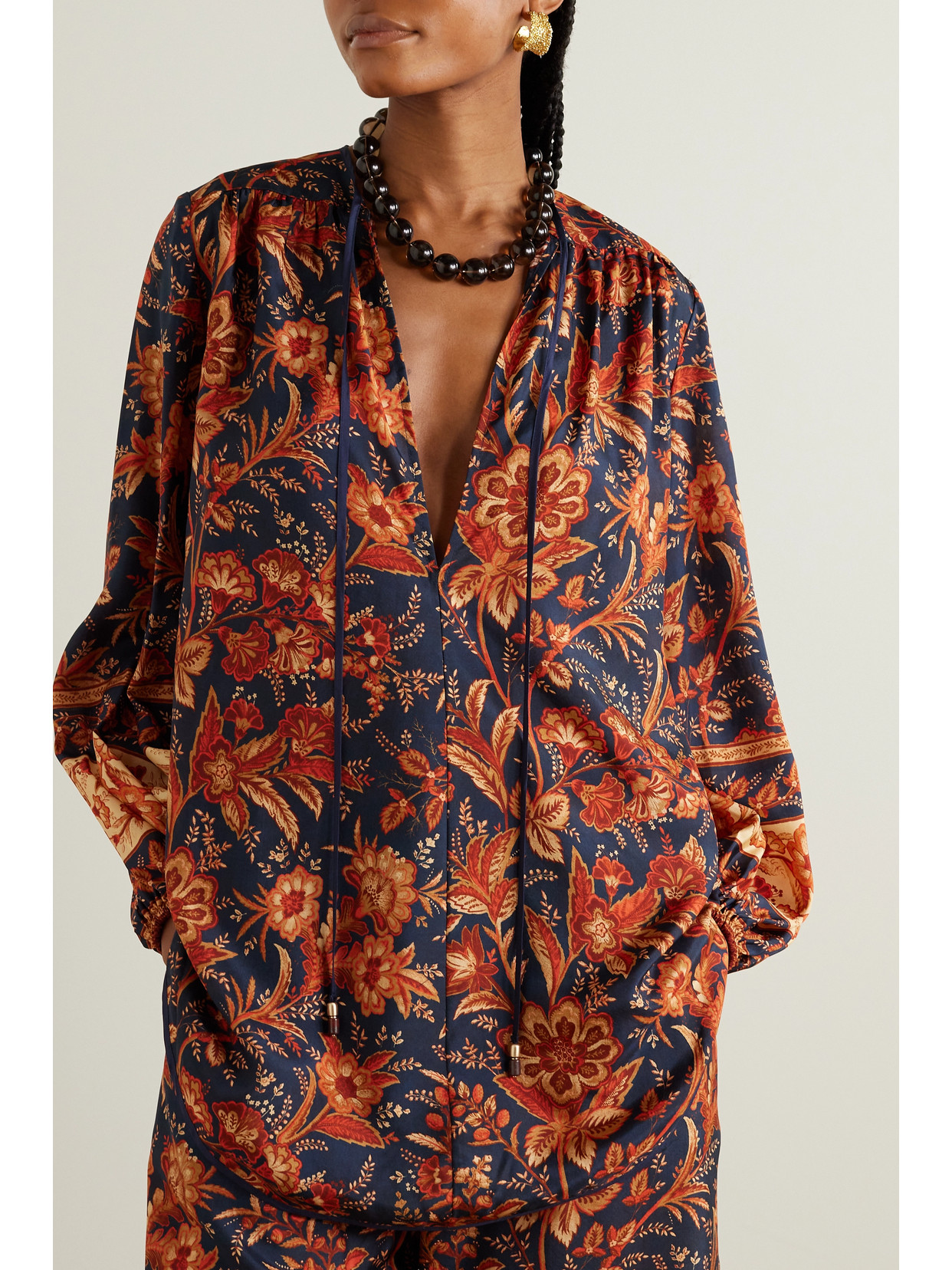 + Net Sustain Junie Tie-Detailed Floral-Print Organic Blouse