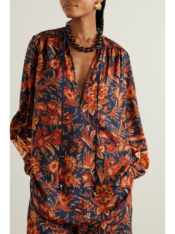 Zimmermann + NET SUSTAIN Junie tie-detailed floral-print organic silk blouse