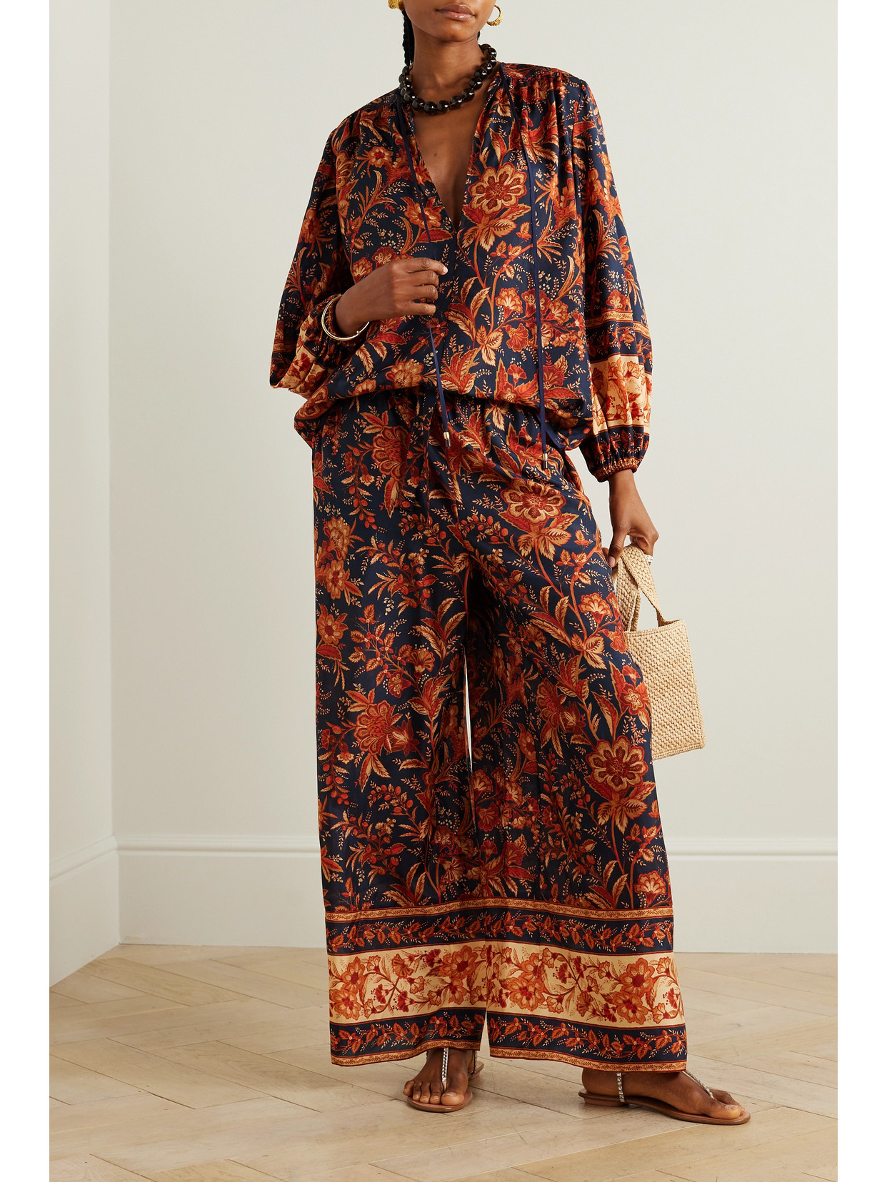 + Net Sustain Junie Tie-Detailed Floral-Print Organic Blouse