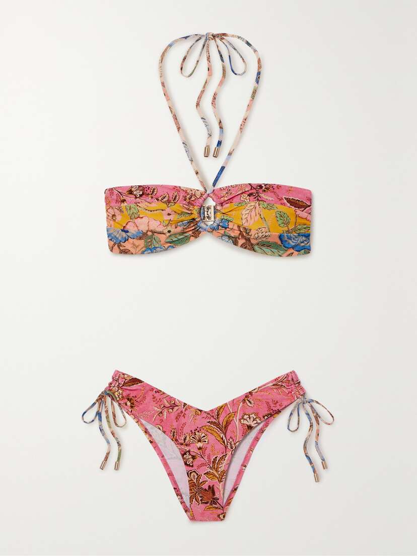 Zimmermann Junie Halterneck Cutout Floral-print Bikini