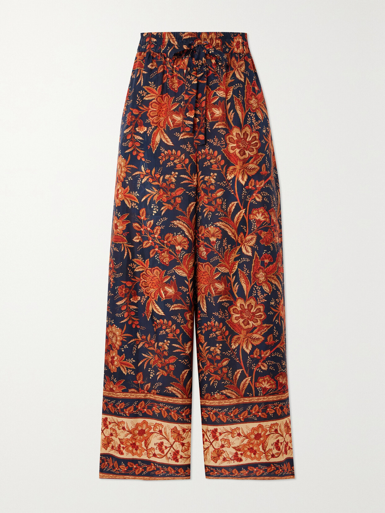 Zimmermann + Net Sustain Junie Printed Organic Silk Wide-leg Pants In Blue