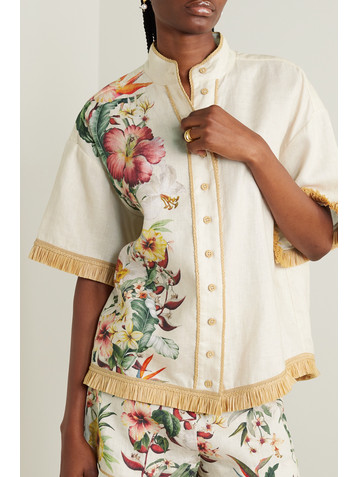 Zimmermann + NET SUSTAIN Lexi raffia-trimmed floral-print linen shirt