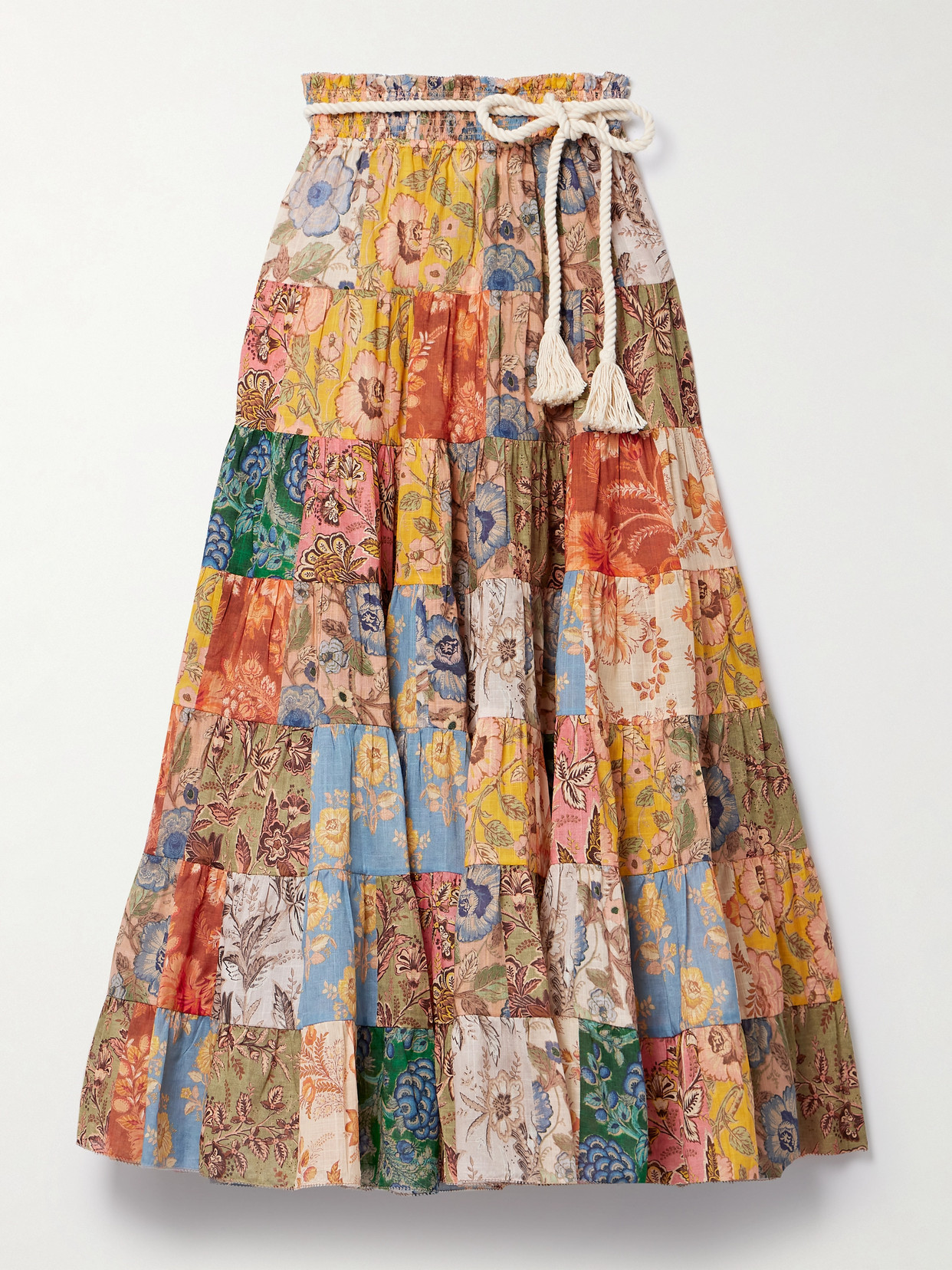 ZIMMERMANN JUNIE PATCHWORK FLORAL-PRINT COTTON-VOILE MAXI SKIRT