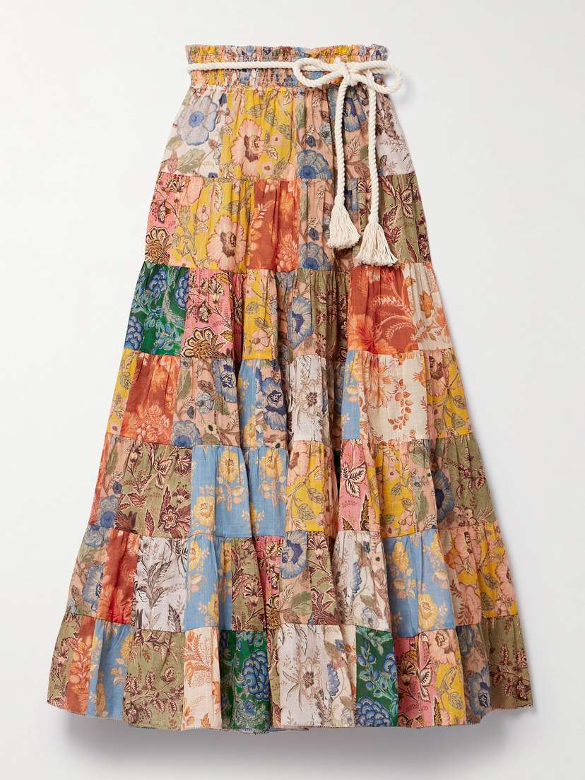 Zimmermann Junie Patchwork Floral-print Cotton-voile Maxi Skirt