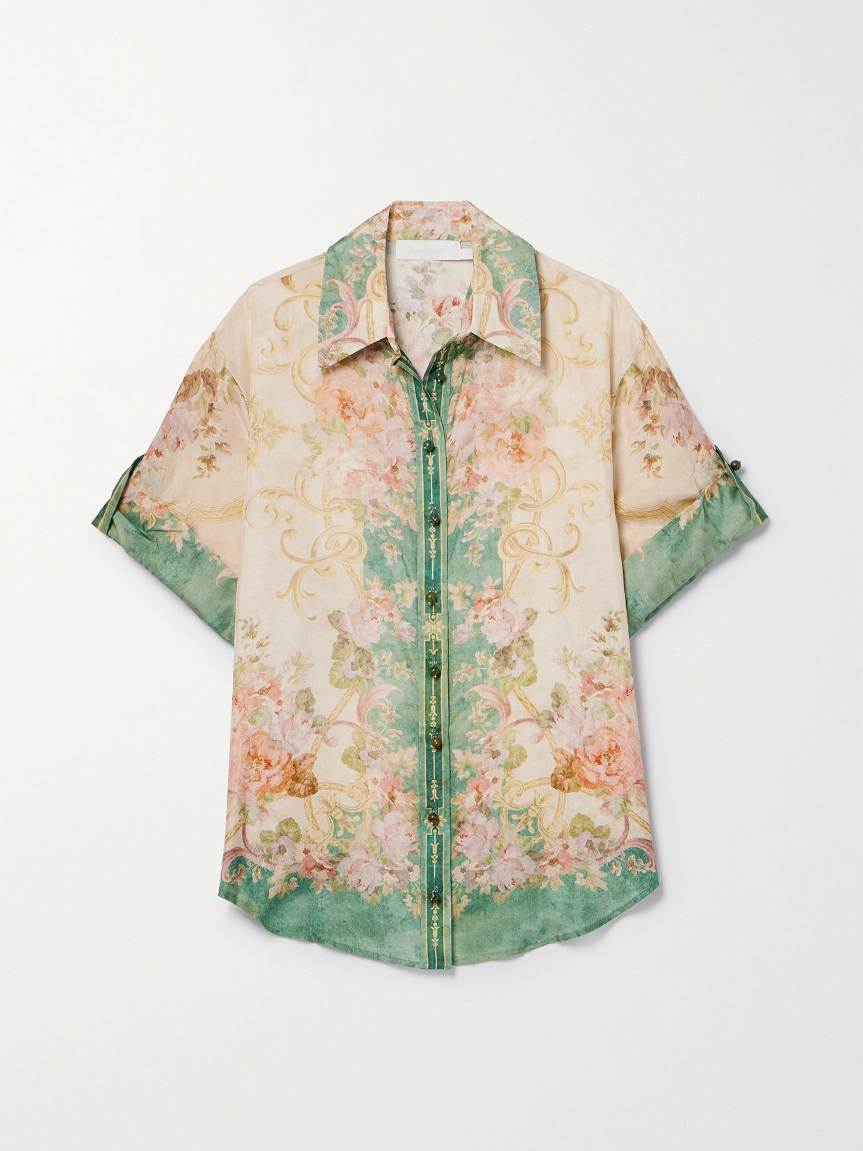 Shop Zimmermann + Net Sustain August Floral-print Organic Silk Blouse In Green