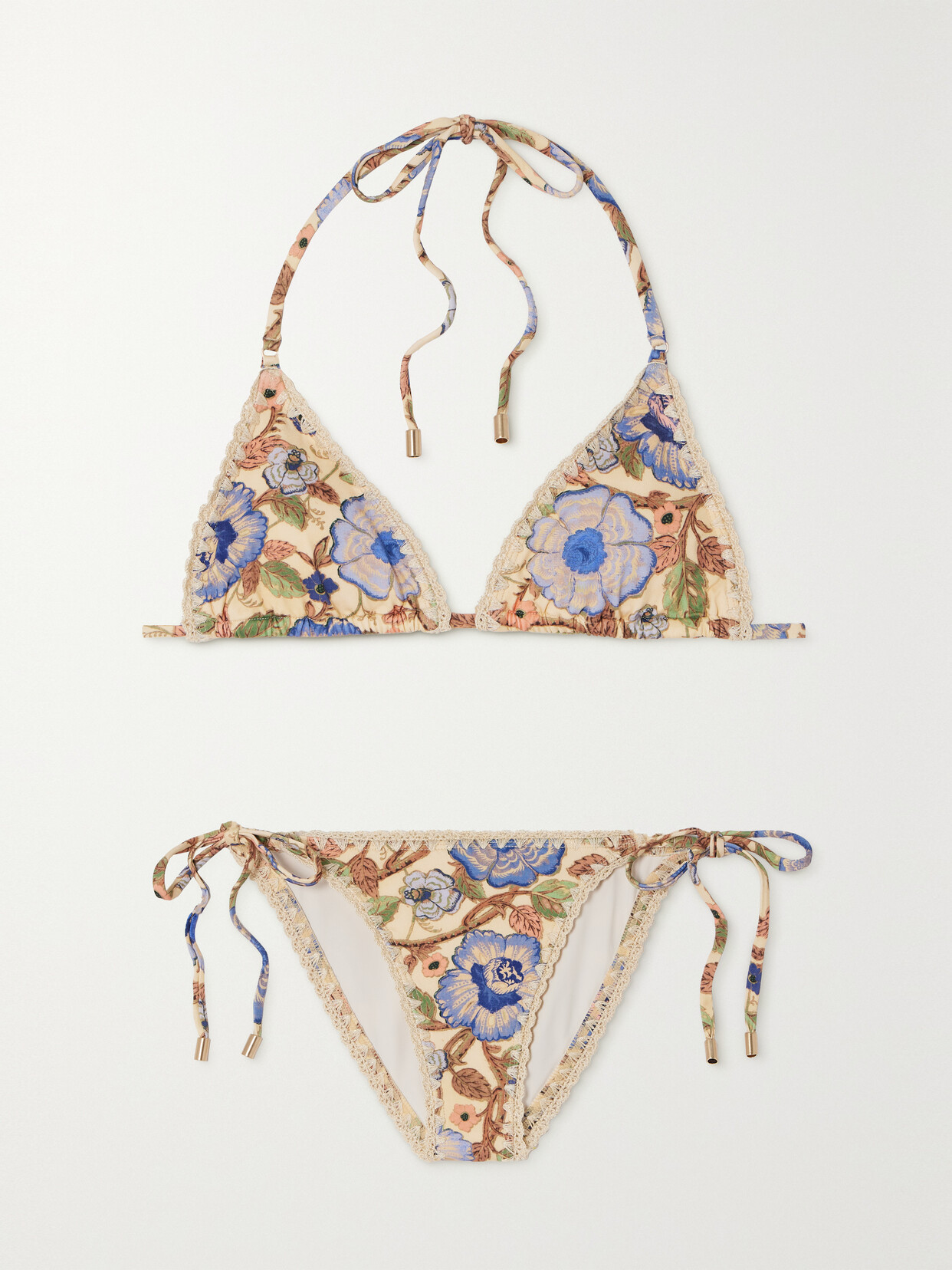 Zimmermann - Junie Metallic Crochet-trimmed Floral-print Triangle Bikini - Ivory