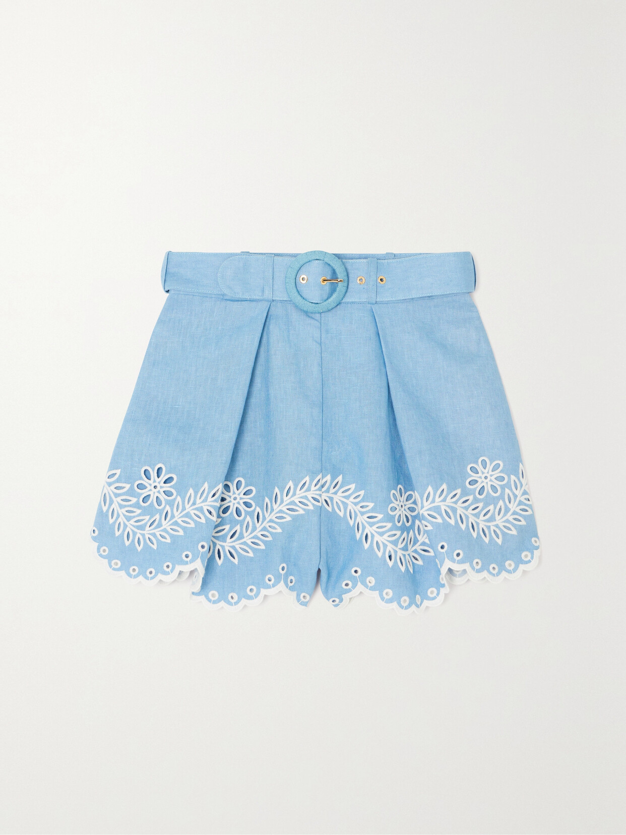 Zimmermann - Junie Scalloped Broderie Anglaise Cotton Shorts - Blue