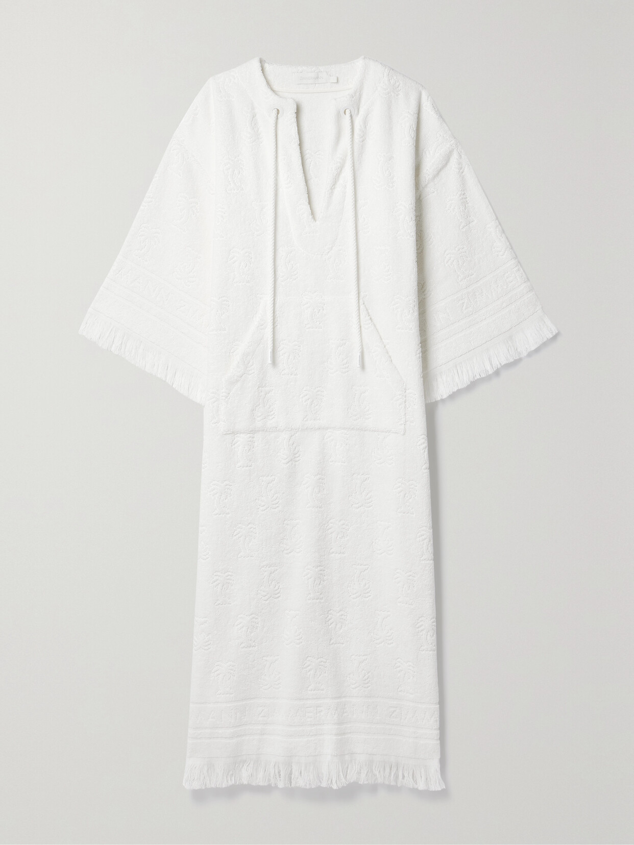 Zimmermann Alight Fringed Cotton-terry Jacquard Coverup In Ivory