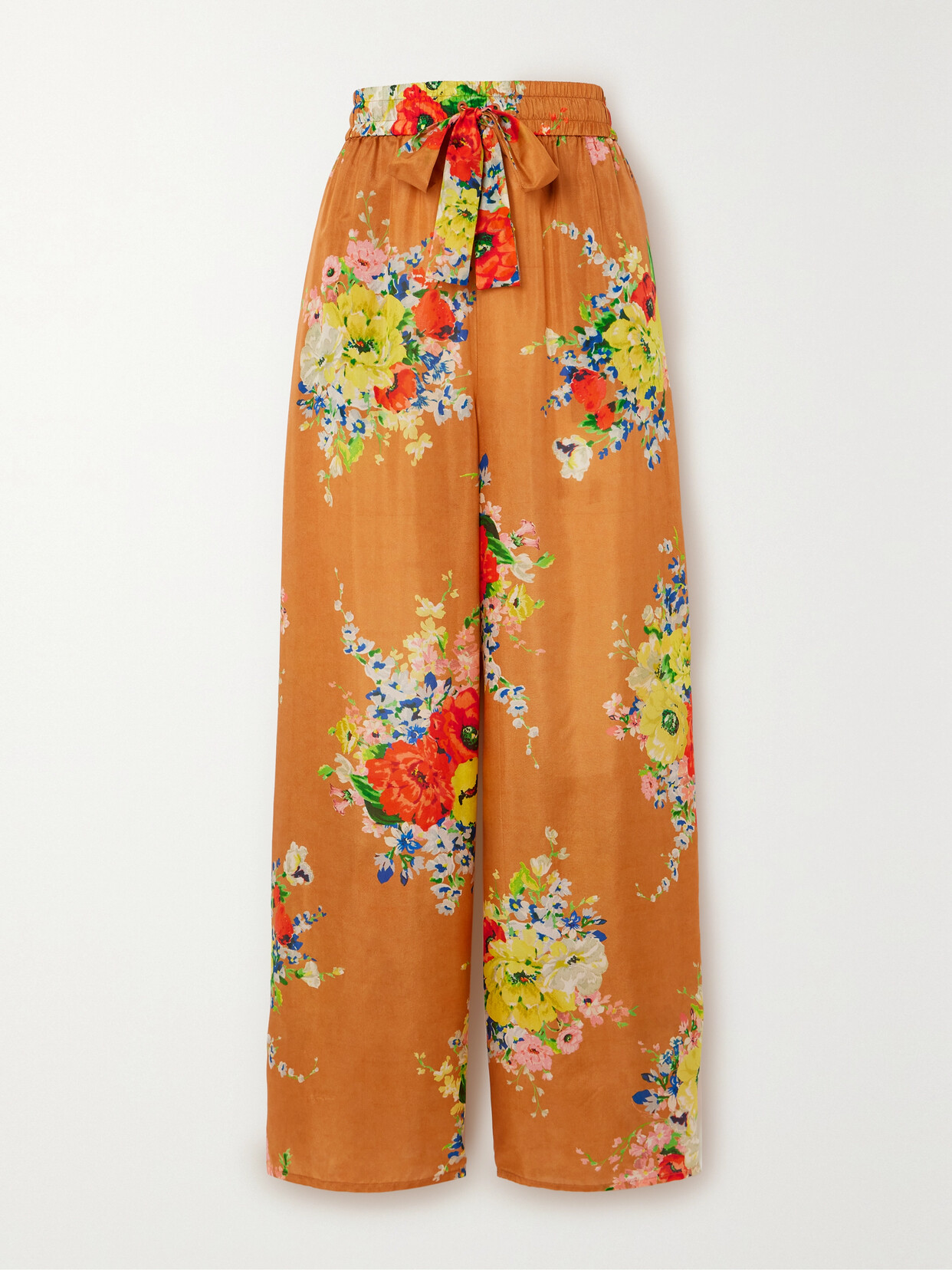 Zimmermann Alight Printed Silk Wide-leg Pants In Brown