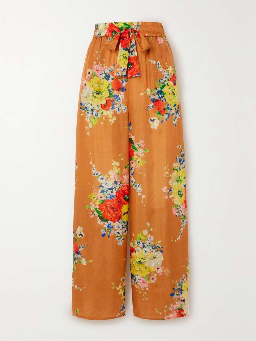 Zimmermann + Net Sustain Alight Floral-print Organic Silk-satin Wide-leg Pants
