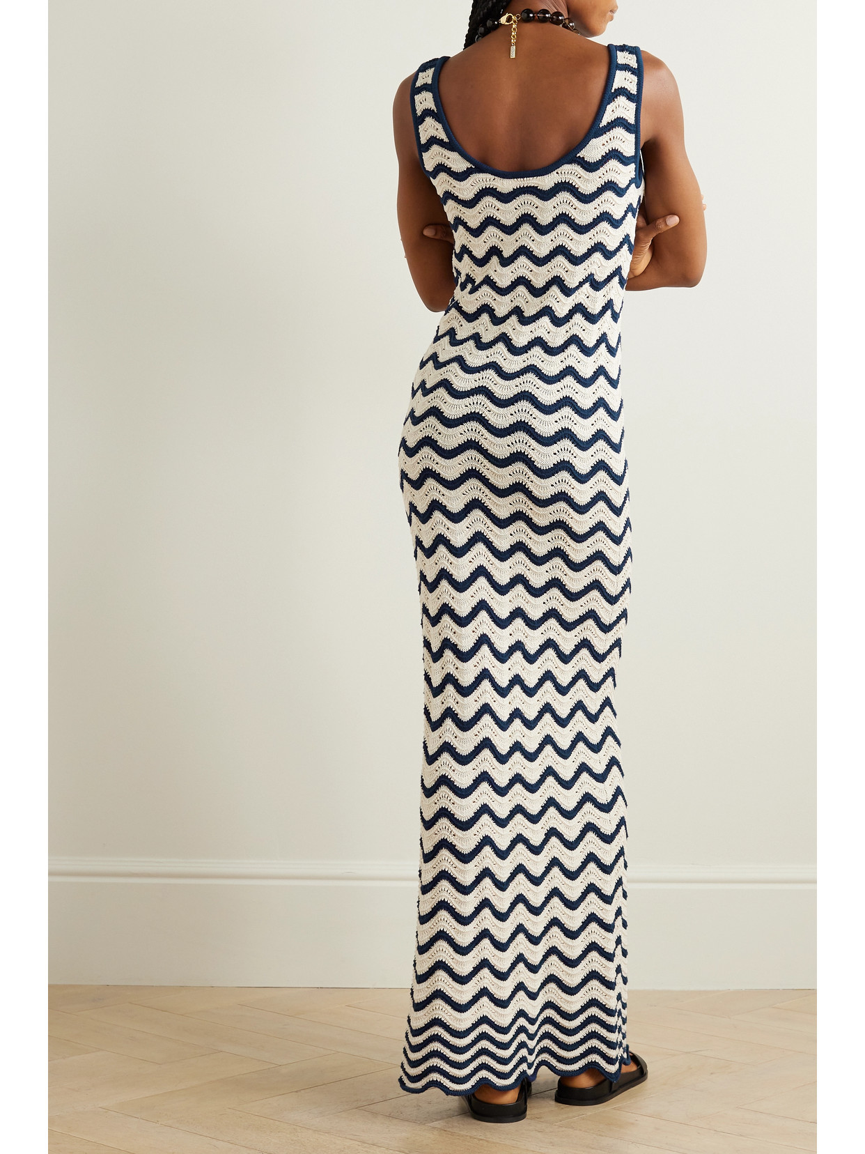 Shop Zimmermann Junie Striped Pointelle-knit Linen Maxi Dress In Blue