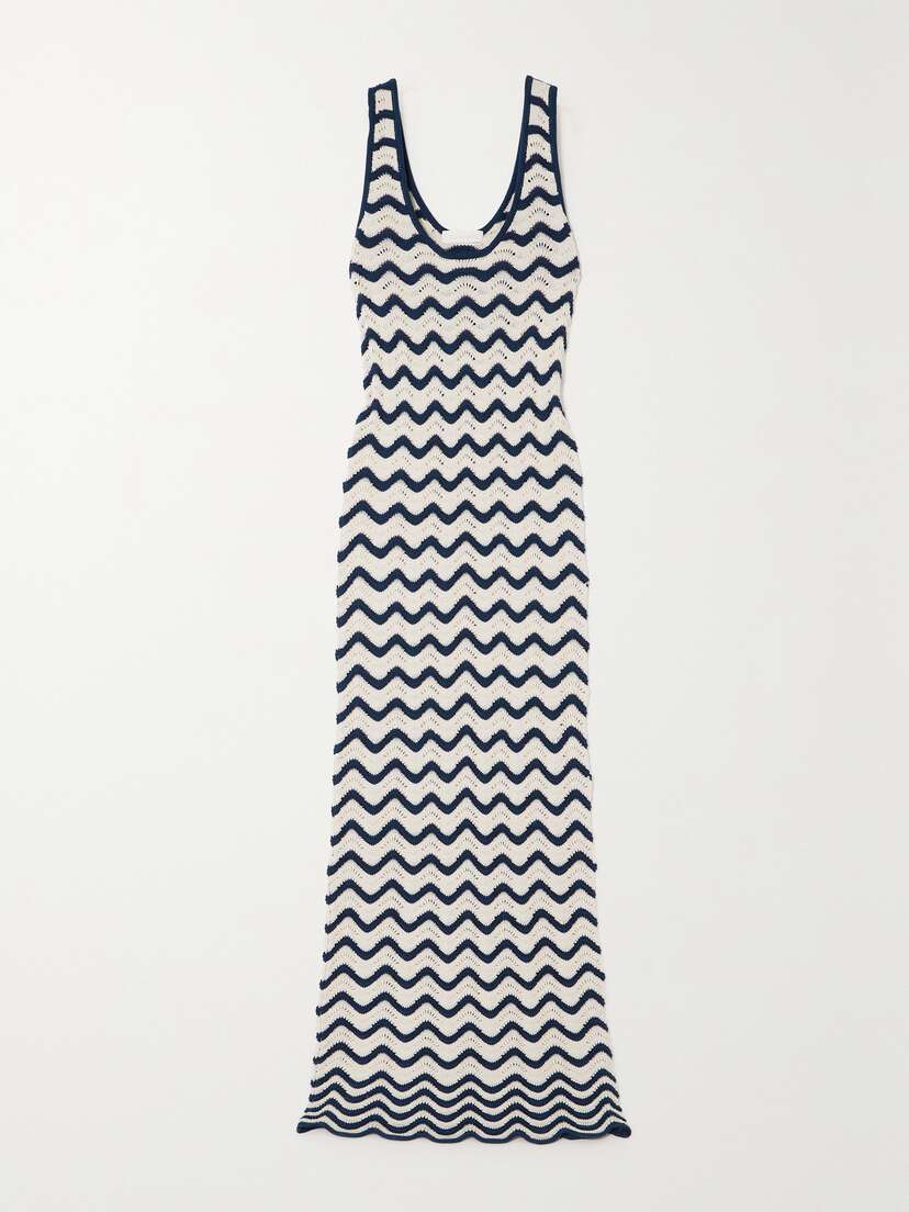 Zimmermann Junie Striped Pointelle-knit Linen Maxi Dress