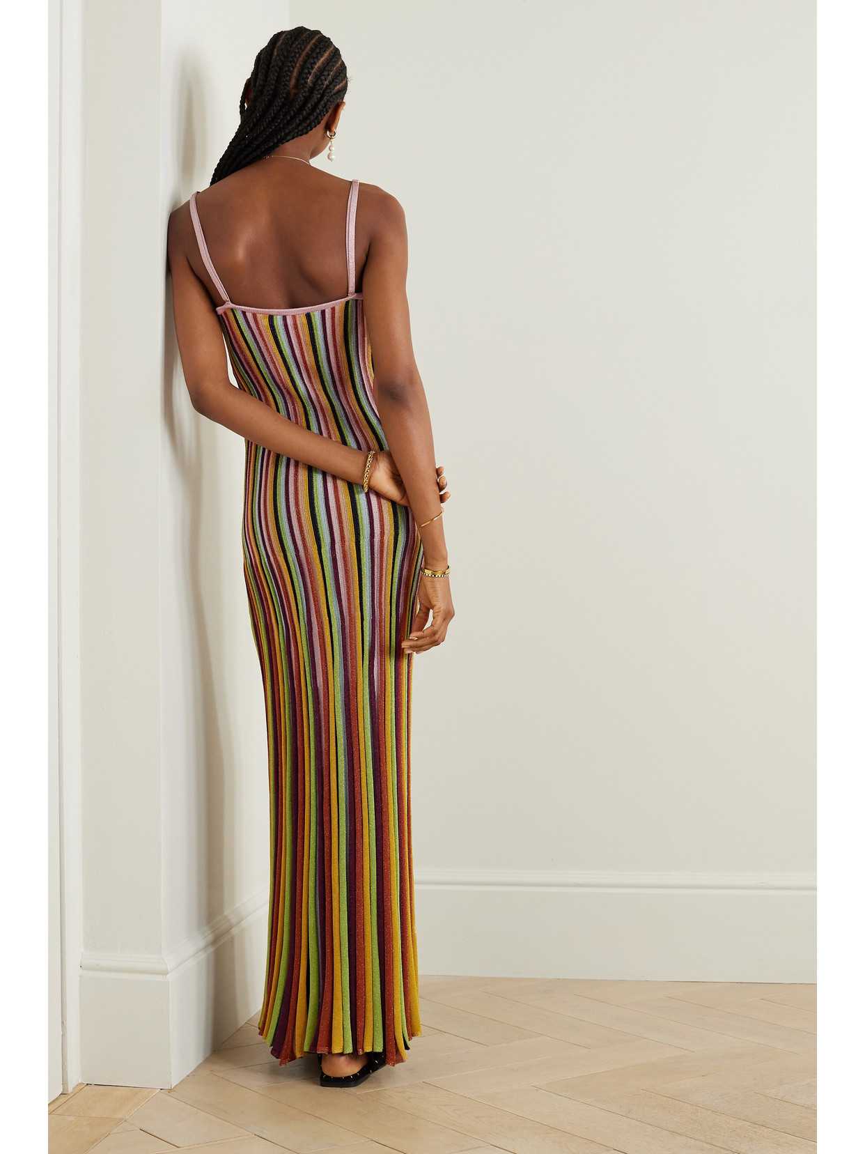 Zimmermann Alight Striped Metallic Ribbed-knit Maxi Dress In Unknown