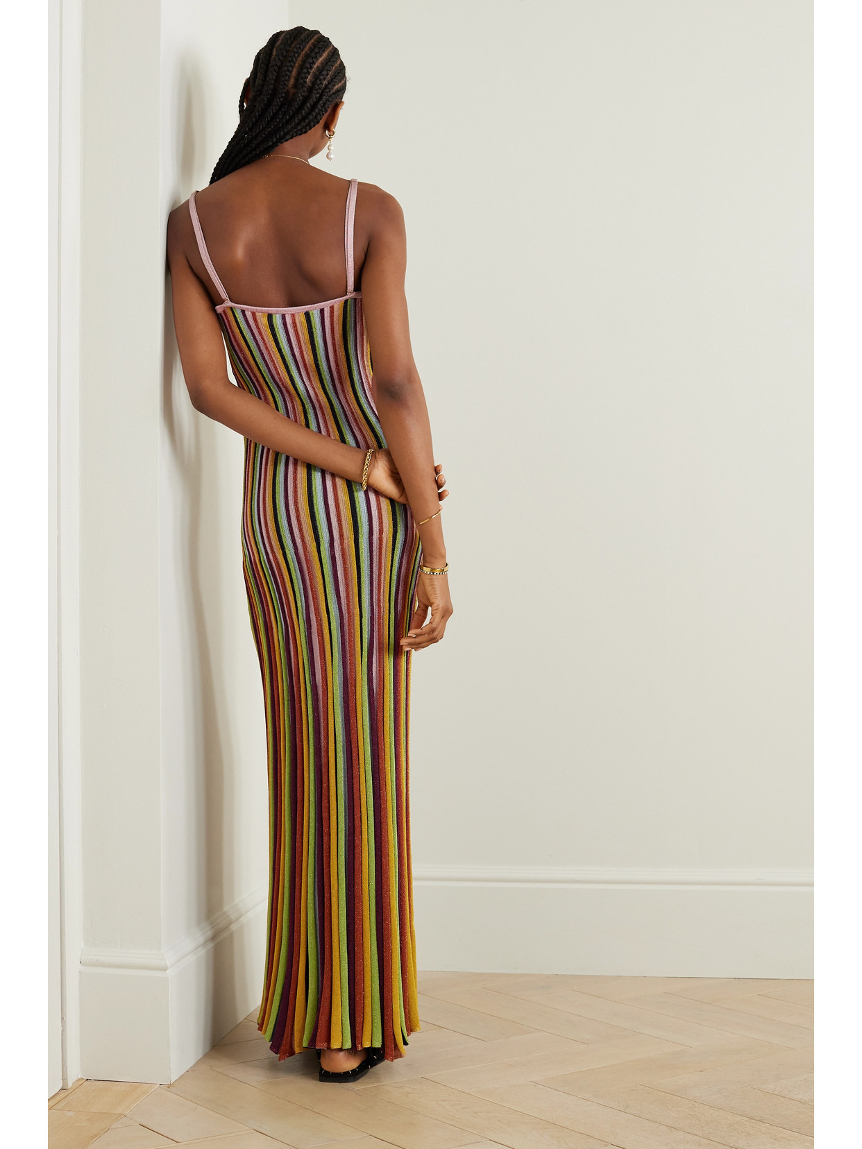 Shop Zimmermann Alight Striped Metallic Ribbed-knit Maxi Dress In Unknown