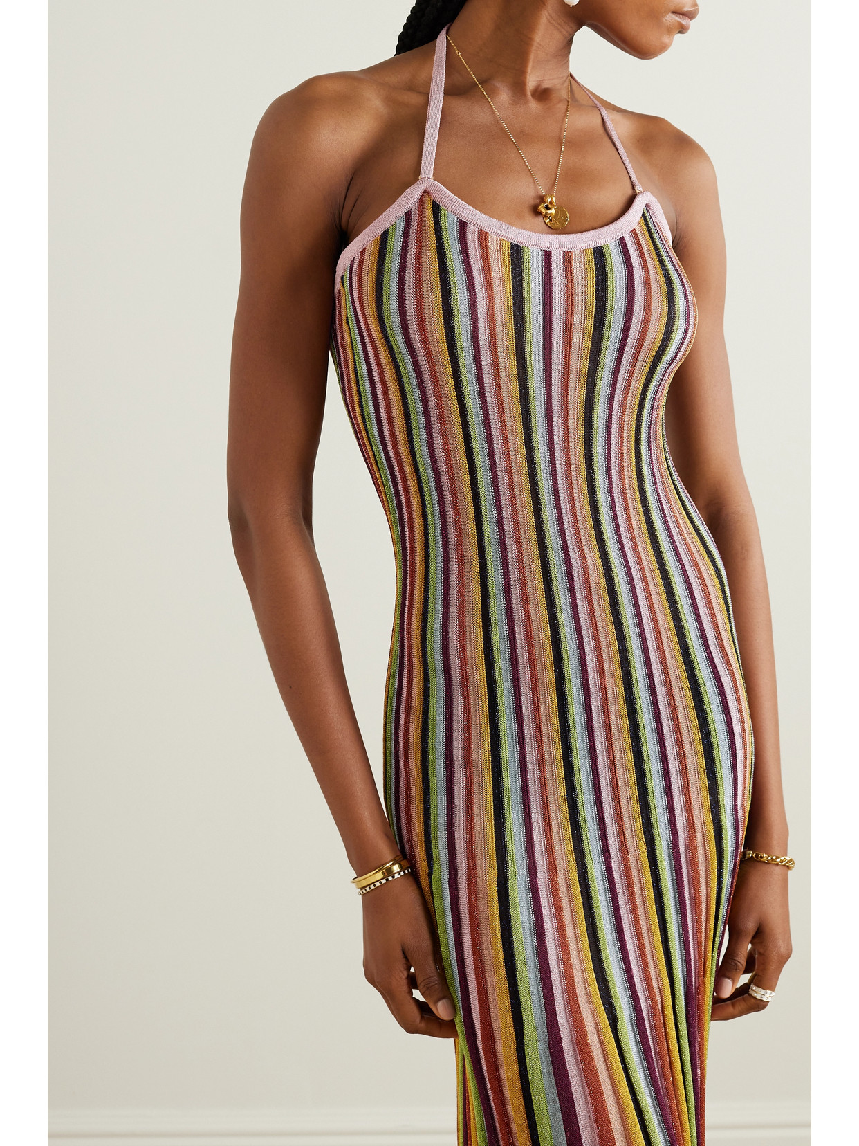 Zimmermann Alight Striped Metallic Ribbed-knit Maxi Dress In Unknown