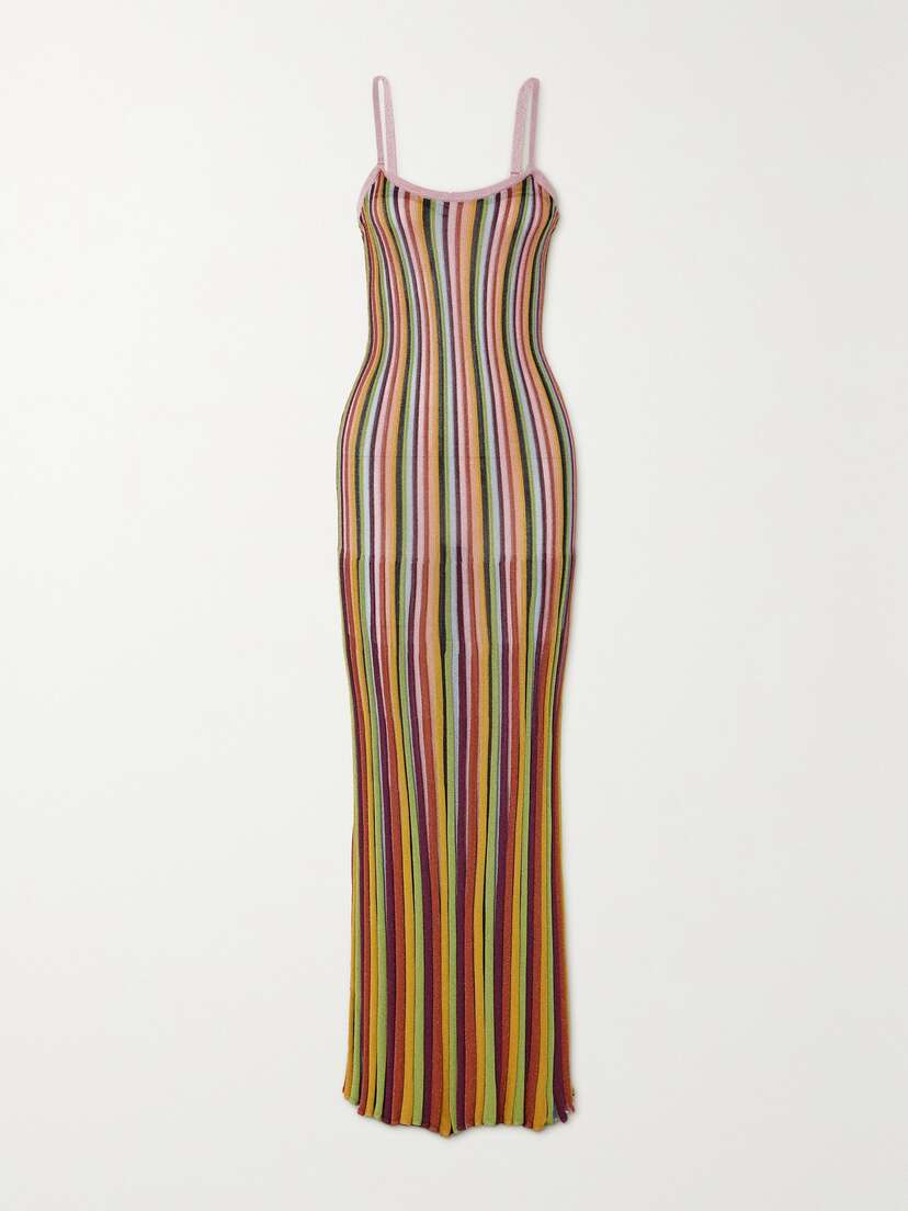 Zimmermann Alight Striped Metallic Ribbed-knit Maxi Dress