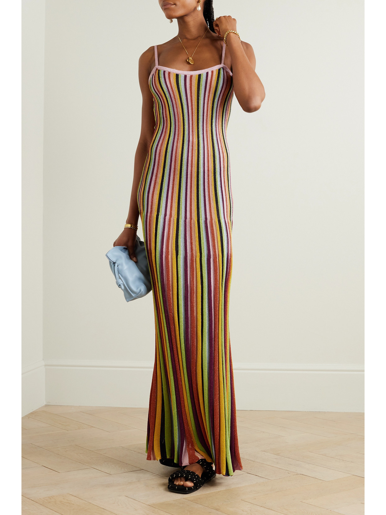 Shop Zimmermann Alight Striped Metallic Ribbed-knit Maxi Dress In Unknown