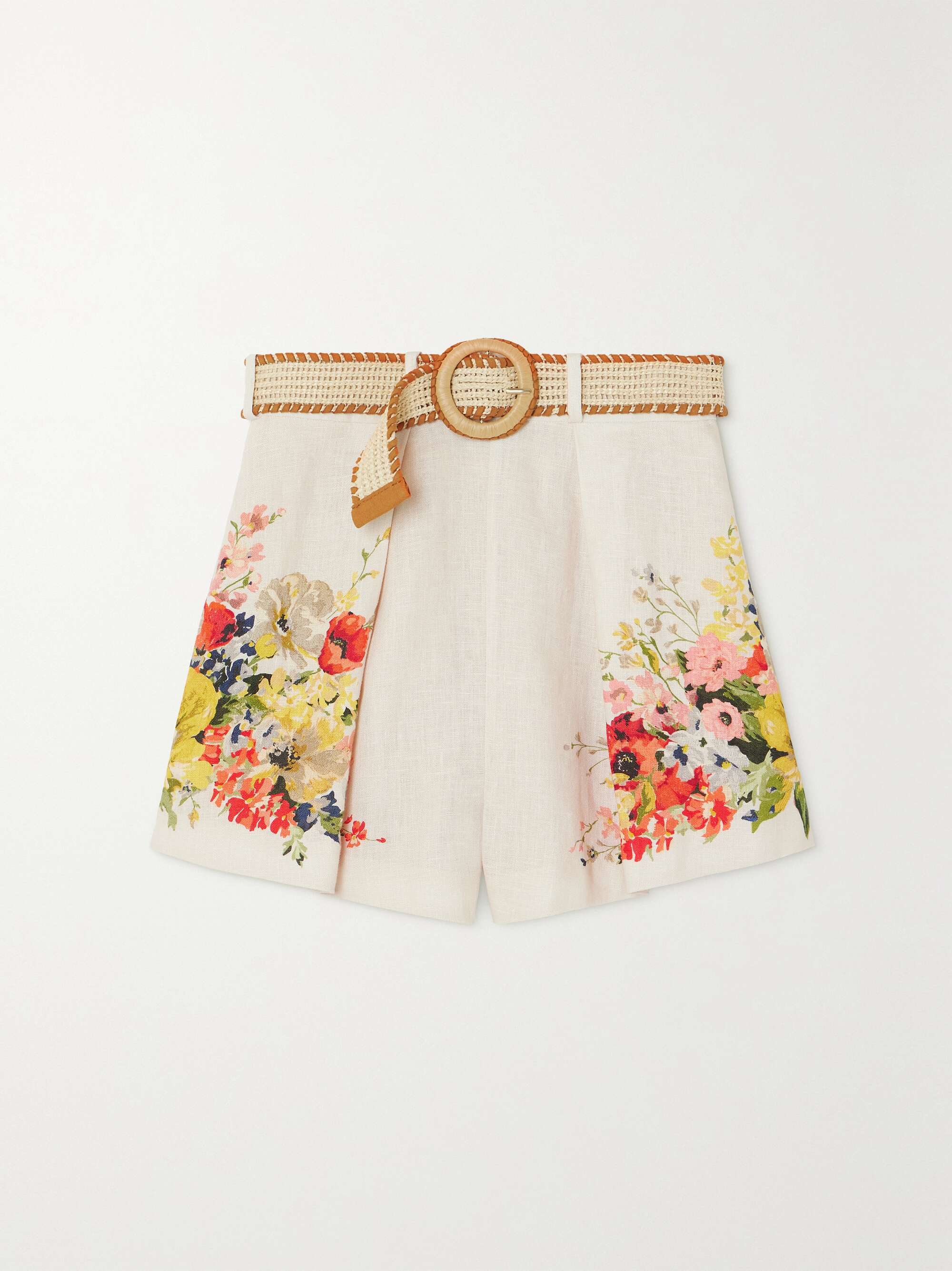 ZIMMERMANN + NET SUSTAIN Alight belted pleated floral-print linen ...