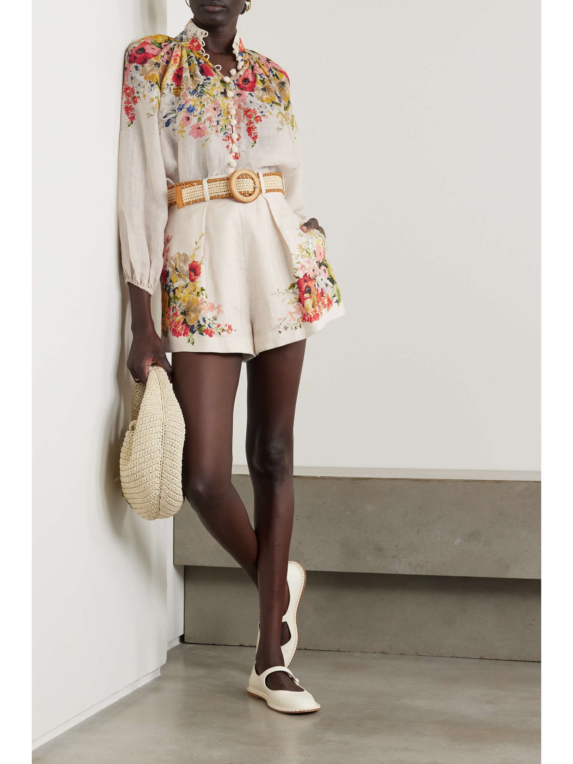 ZIMMERMANN + NET SUSTAIN Alight belted pleated floral-print linen ...