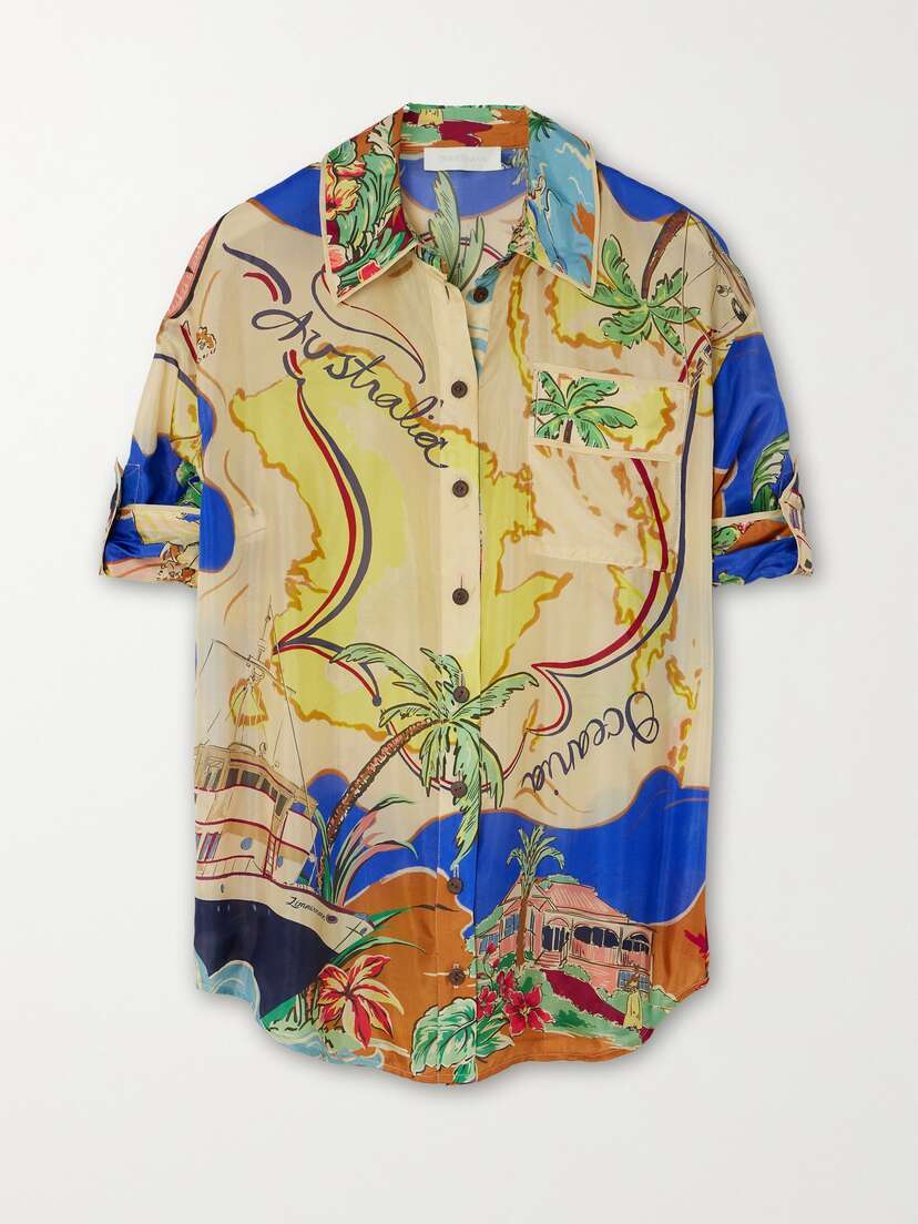 Zimmermann + Net Sustain Alight Printed Organic Silk-satin Shirt