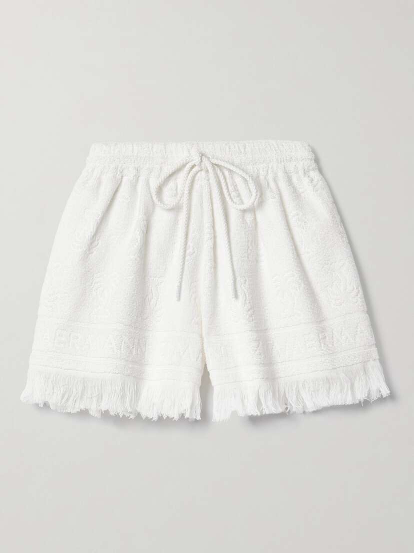 Zimmermann Alight Fringed Cotton-terry Jacquard Shorts