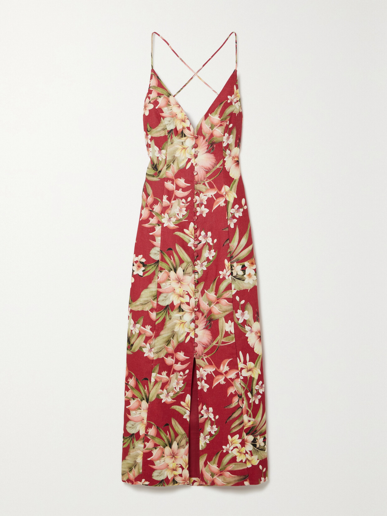 Shop Zimmermann + Net Sustain Lexi Floral-print Linen Midi Dress In Red