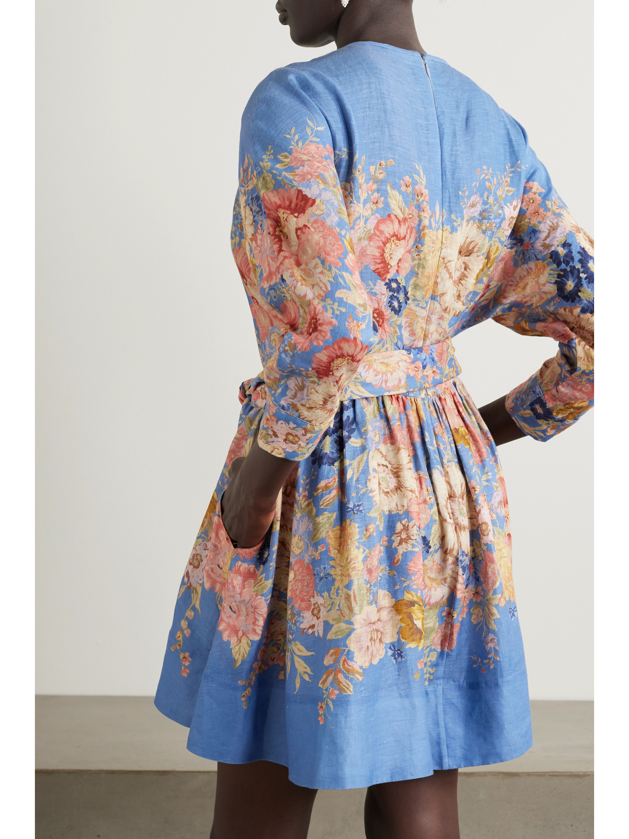 Zimmermann + NET SUSTAIN August belted floral-print linen mini dress thumbnail