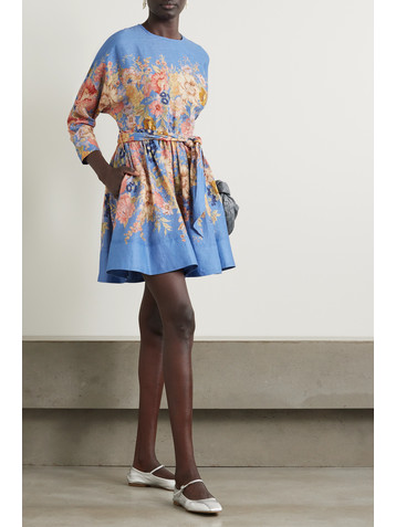 Zimmermann + NET SUSTAIN August belted floral-print linen mini dress