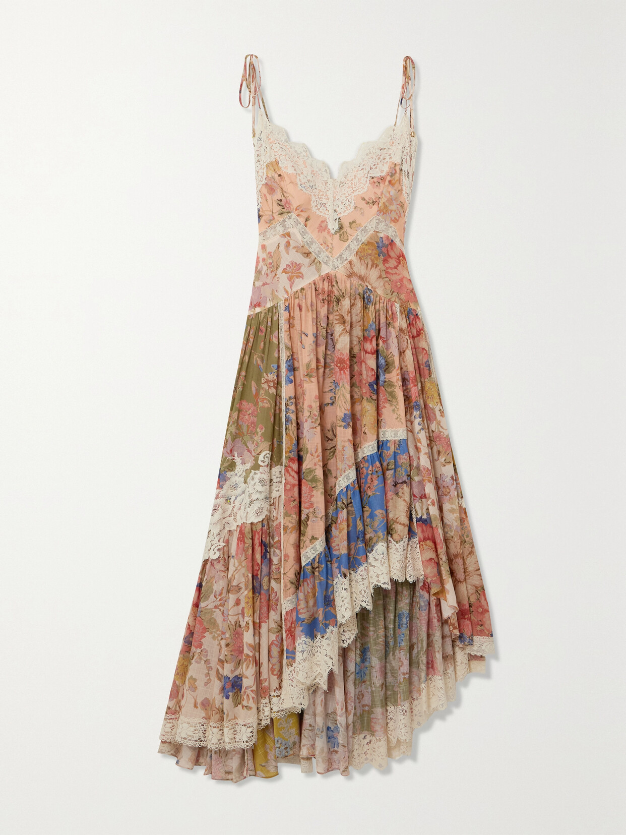 Shop Zimmermann August Asymmetric Lace-trimmed Paisley-print Silk Midi Dress In Multi