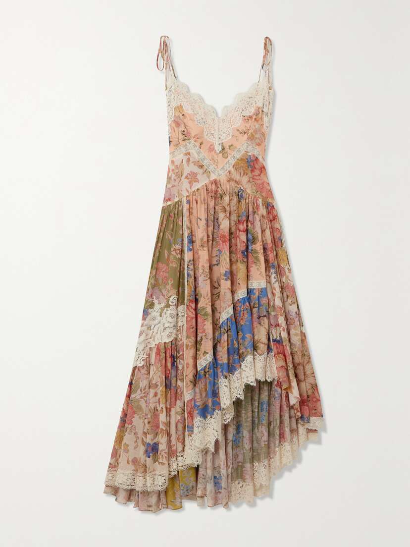 Zimmermann August Asymmetric Lace-trimmed Paisley-print Silk Midi Dress