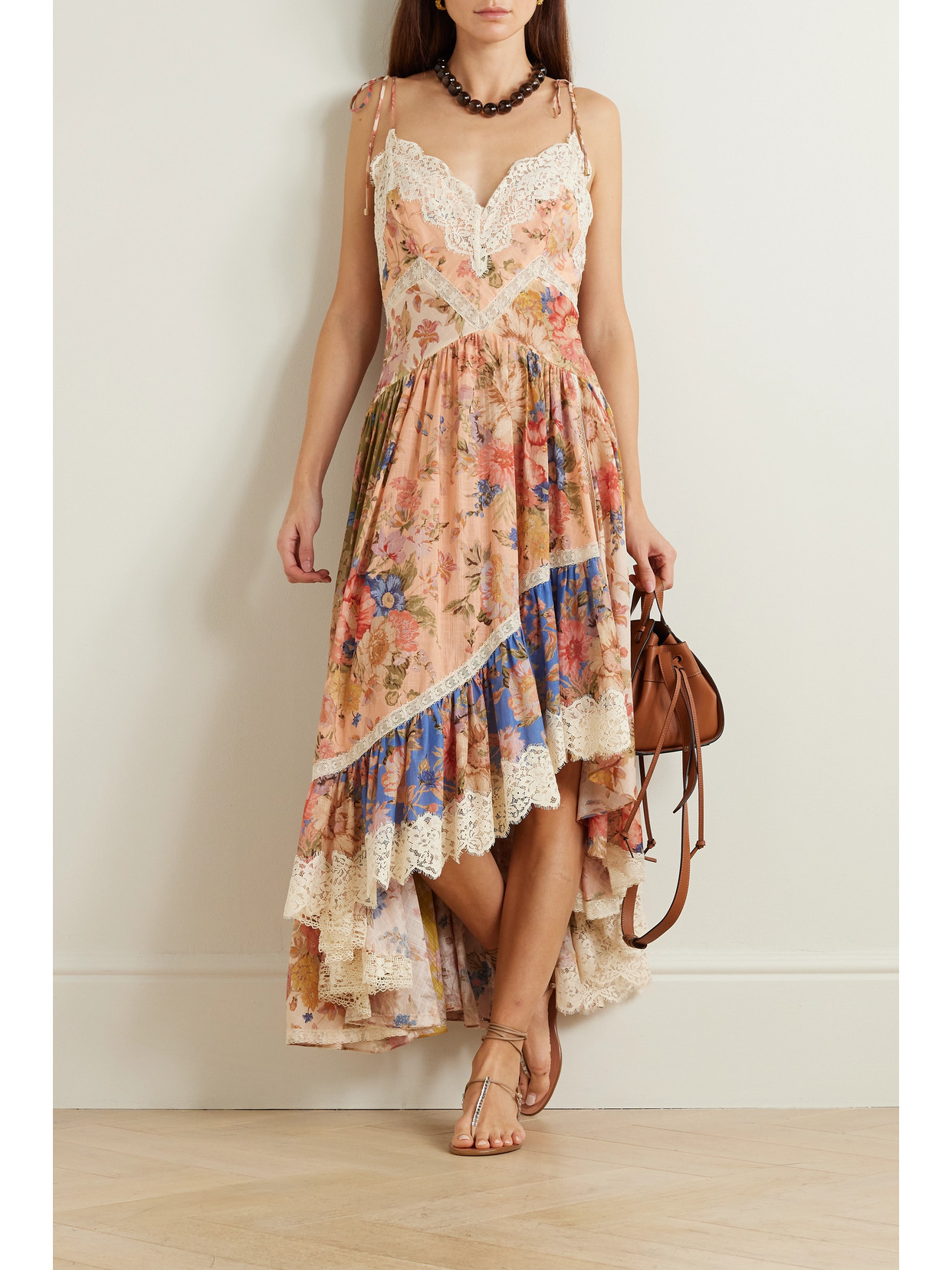 Shop Zimmermann August Asymmetric Lace-trimmed Paisley-print Silk Midi Dress In Multi