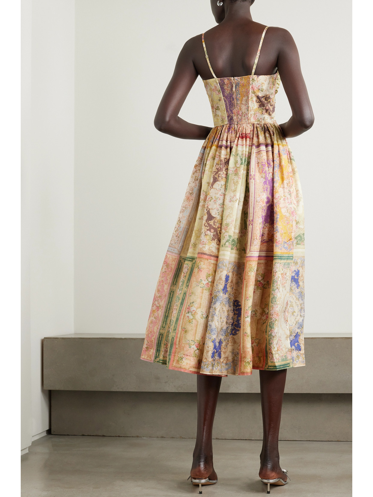 Shop Zimmermann + Net Sustain August Cutout Paisley-print Organic Silk Midi Dress In Multi