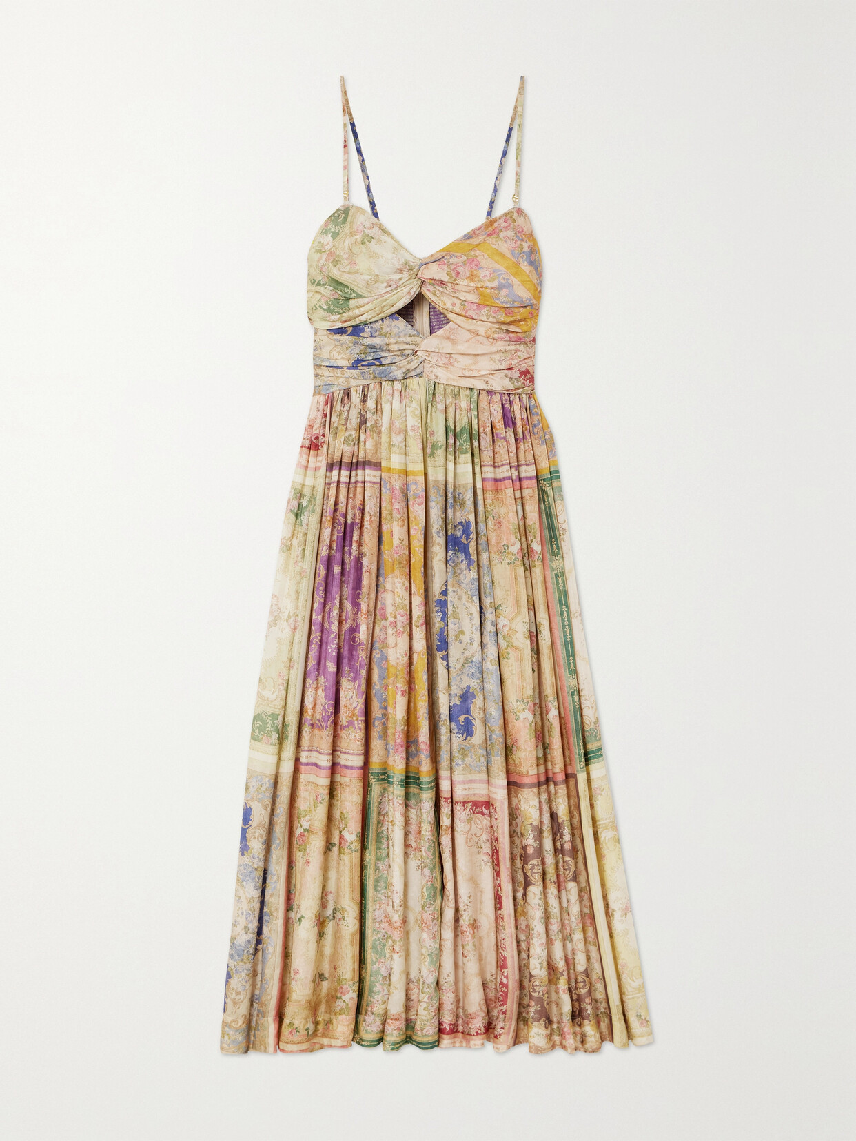 Shop Zimmermann + Net Sustain August Cutout Paisley-print Organic Silk Midi Dress In Multi