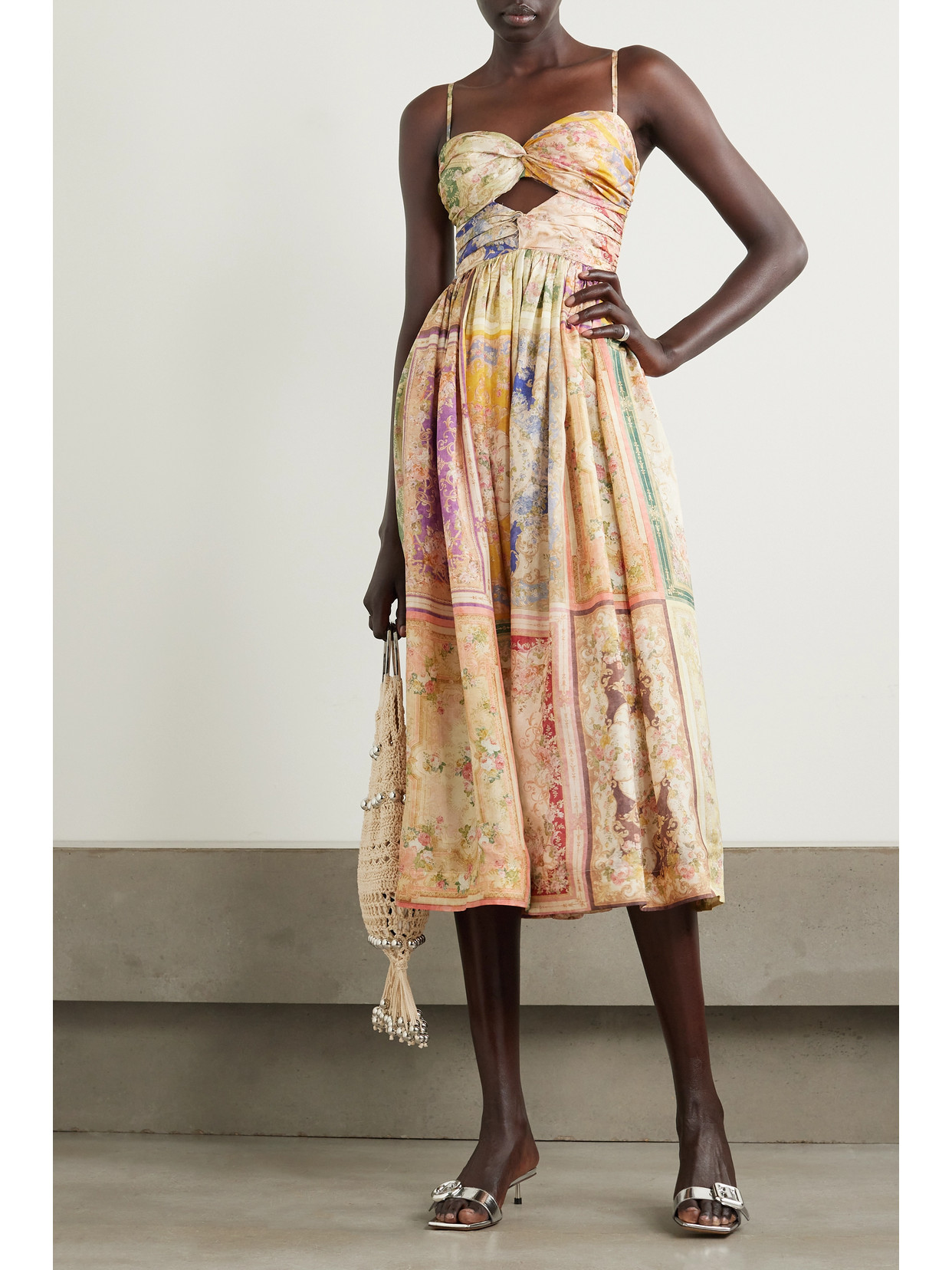 Shop Zimmermann + Net Sustain August Cutout Paisley-print Organic Silk Midi Dress In Multi