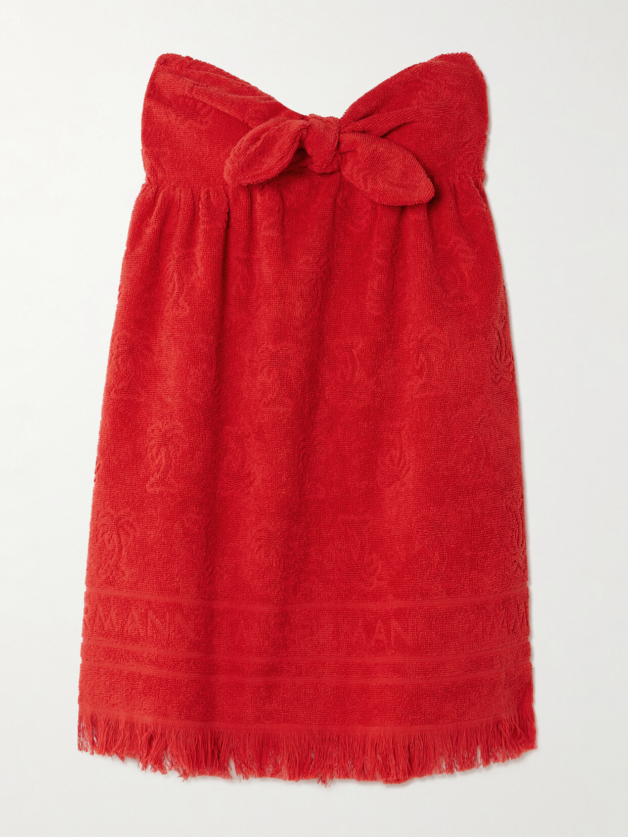 Shop Zimmermann Alight Strapless Bow-embellished Cotton-terry Jacquard Mini Dress In Red