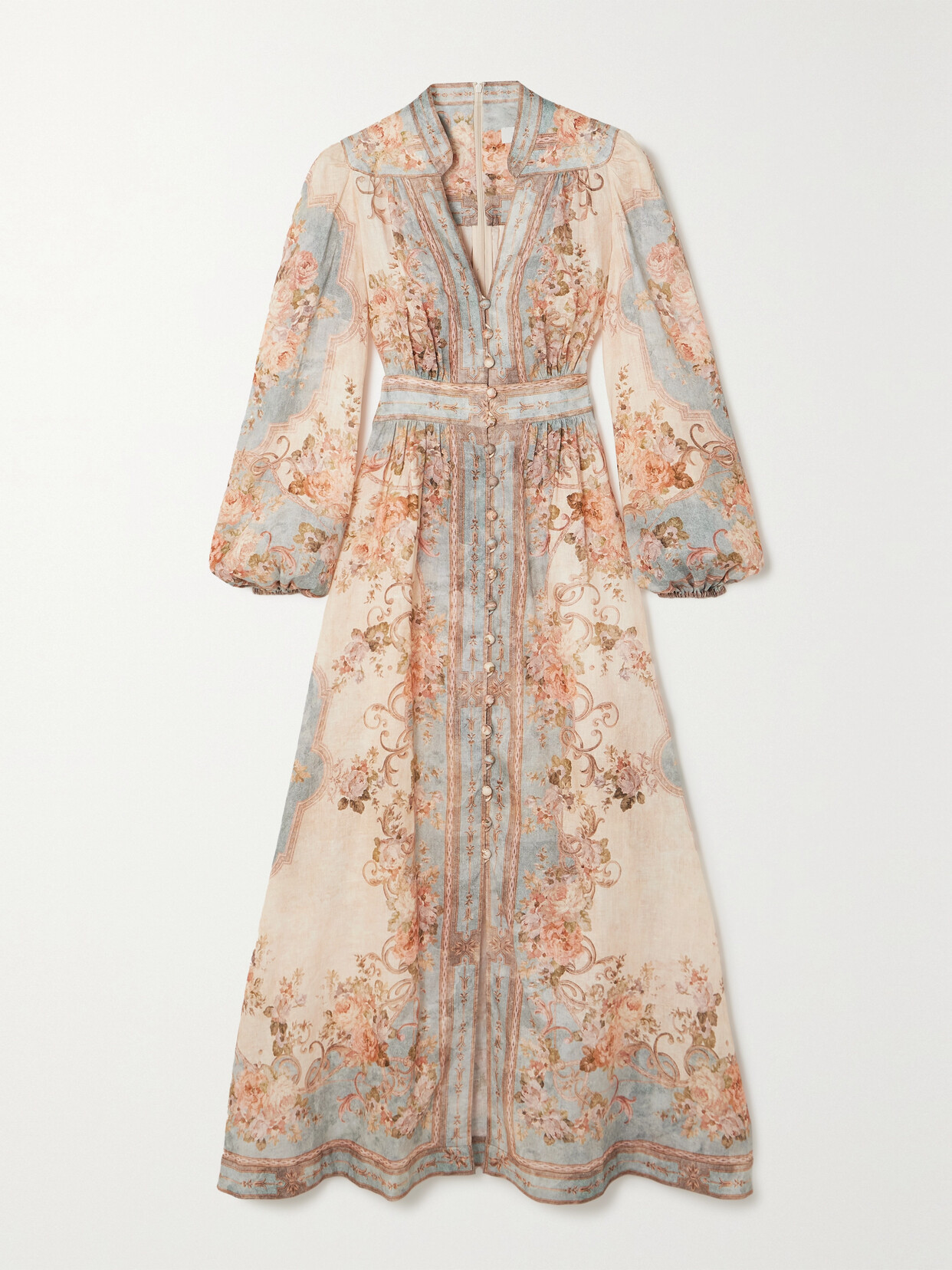 Zimmermann August Floral-print Linen Midi Dress In Multi