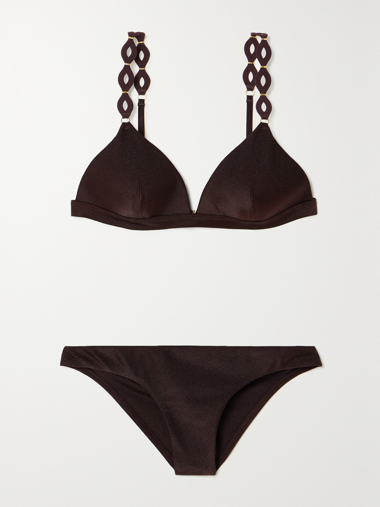 Zimmermann August Diamond Trim Tri Bikini Set In Chocolate In Brown