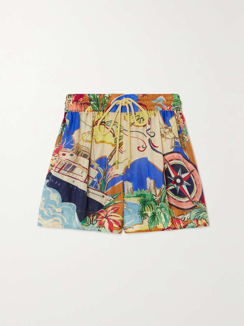 Zimmermann + Net Sustain Alight Printed Organic Silk-satin Shorts