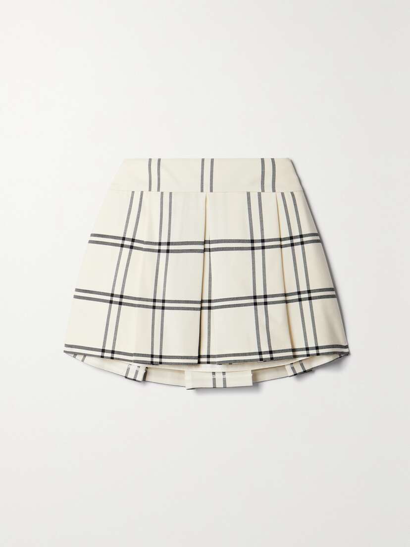 LoveShackFancy Winslet Pleated Checked Twill Mini Skirt