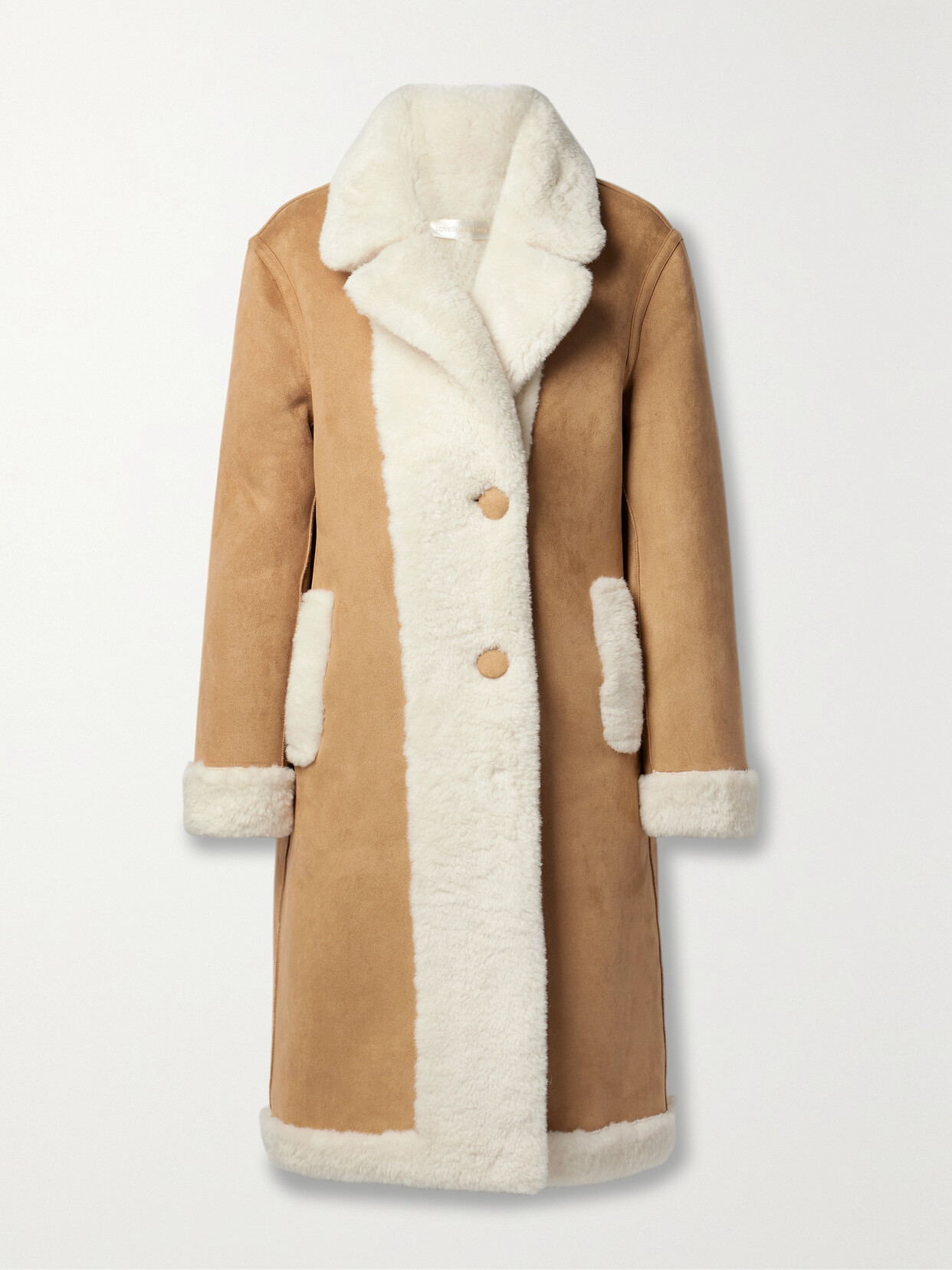 Shop Loveshackfancy Arlington Paneled Faux Shearling Coat In Brown