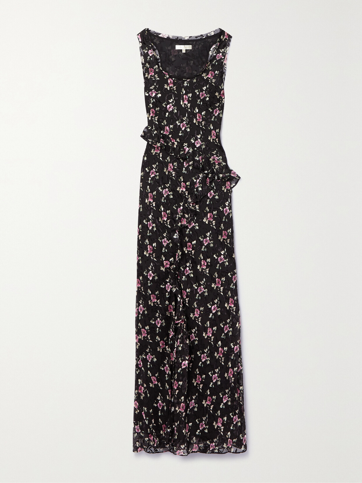 Shop Loveshackfancy Thisbe Ruffled Printed Devoré-chiffon Maxi Dress In Black