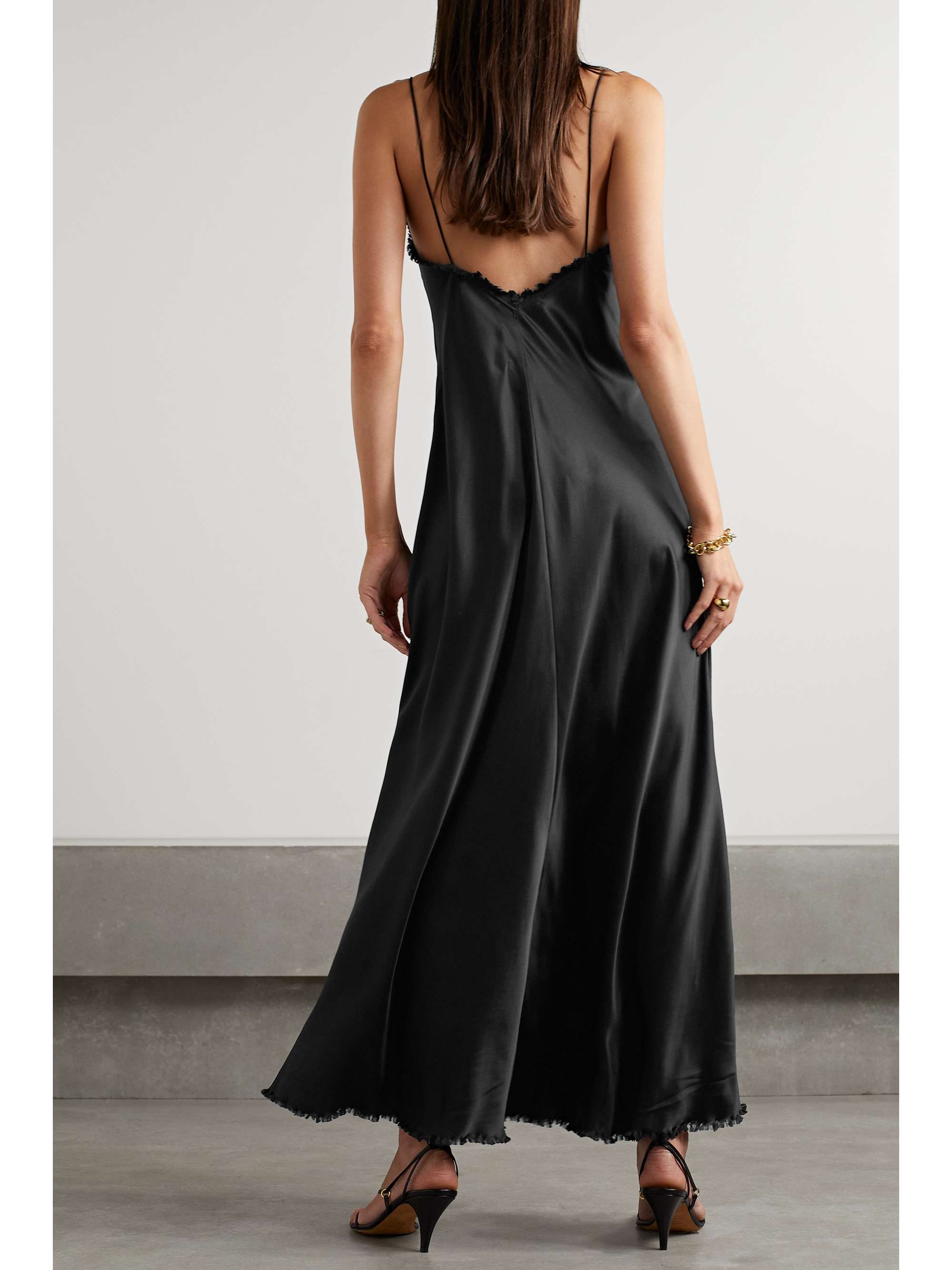 LOVESHACKFANCY Elizabella frayed embellished silk-satin maxi dress ...