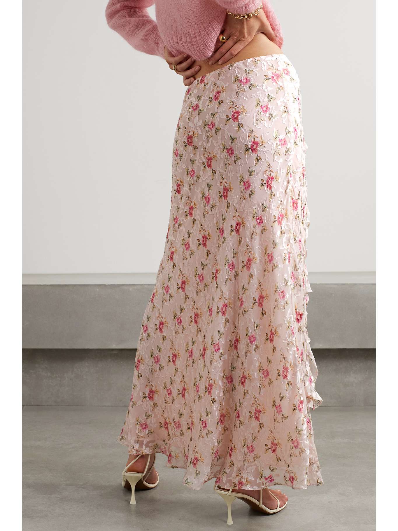 Saashi Women's Polka Dot Floor-length Chiffon French Style Ruffled Mesh A-line Skirt