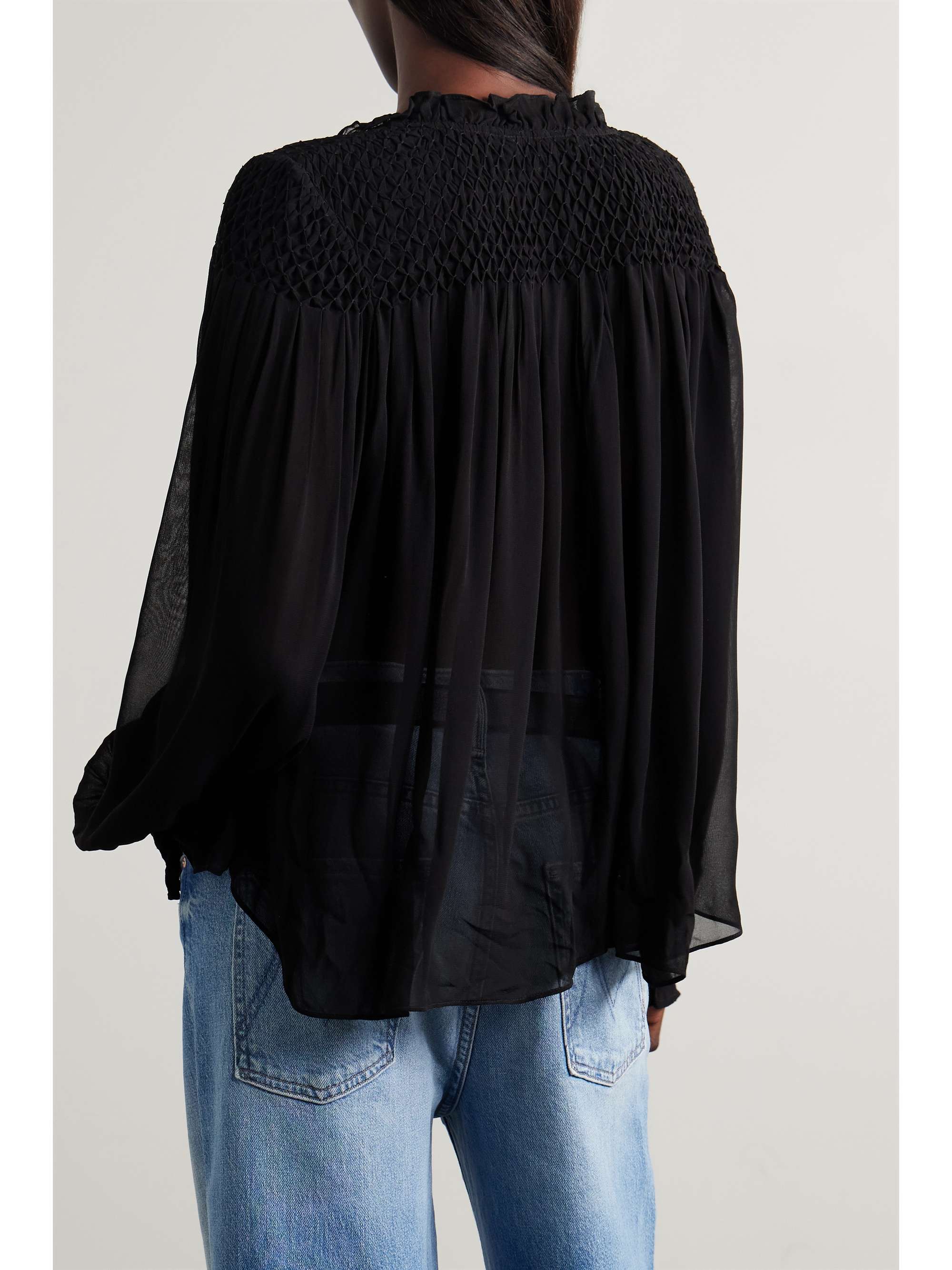 LOVESHACKFANCY Fernanda smocked chiffon blouse | NET-A-PORTER